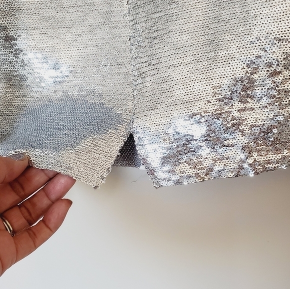 FINAL SALE Silver Sequin Belted Holiday Bling Cosplay NYE Mini Skirt - Picture 5 of 13